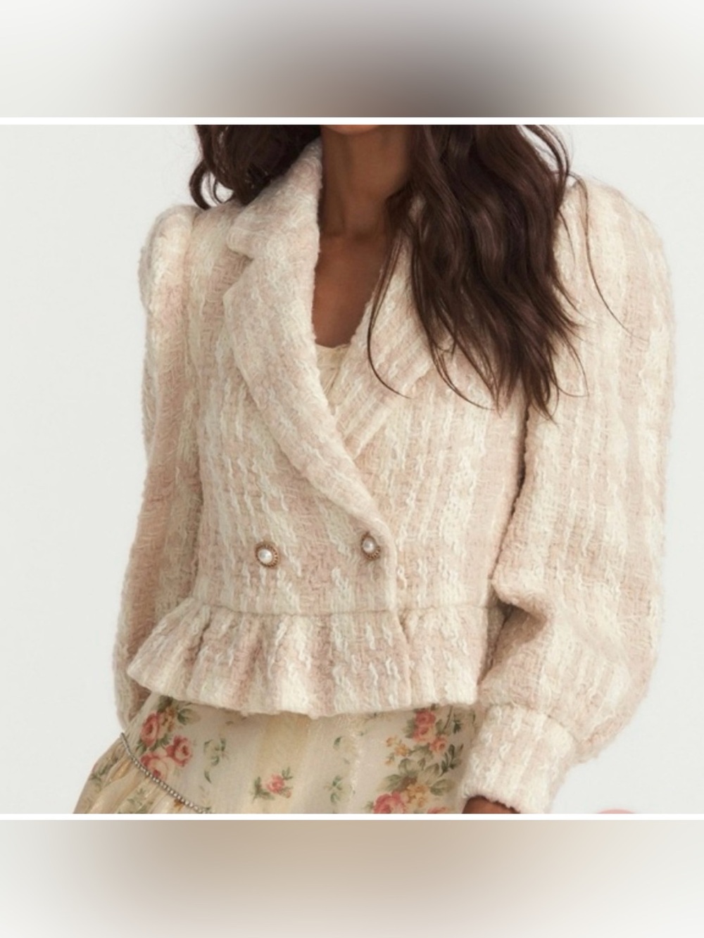 (NWT) LoveShackFancy Braelynn Tweed Crop Jacket Plaid Double Breasted Size M